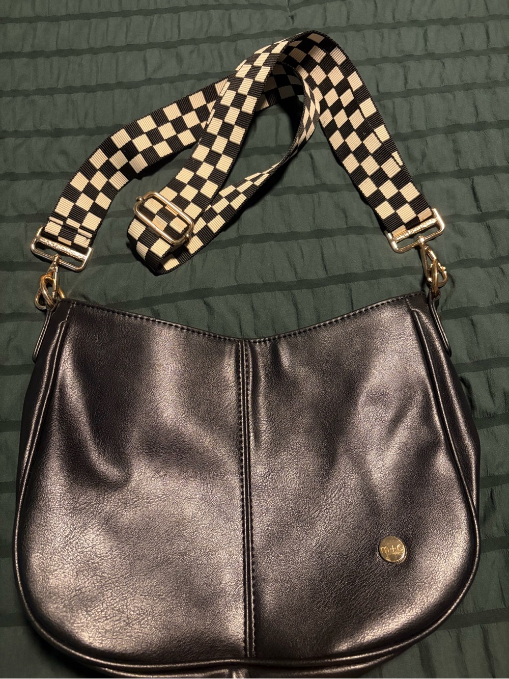 Marissa Saddle Crossbody in Black with Removable Checkerboard Strap